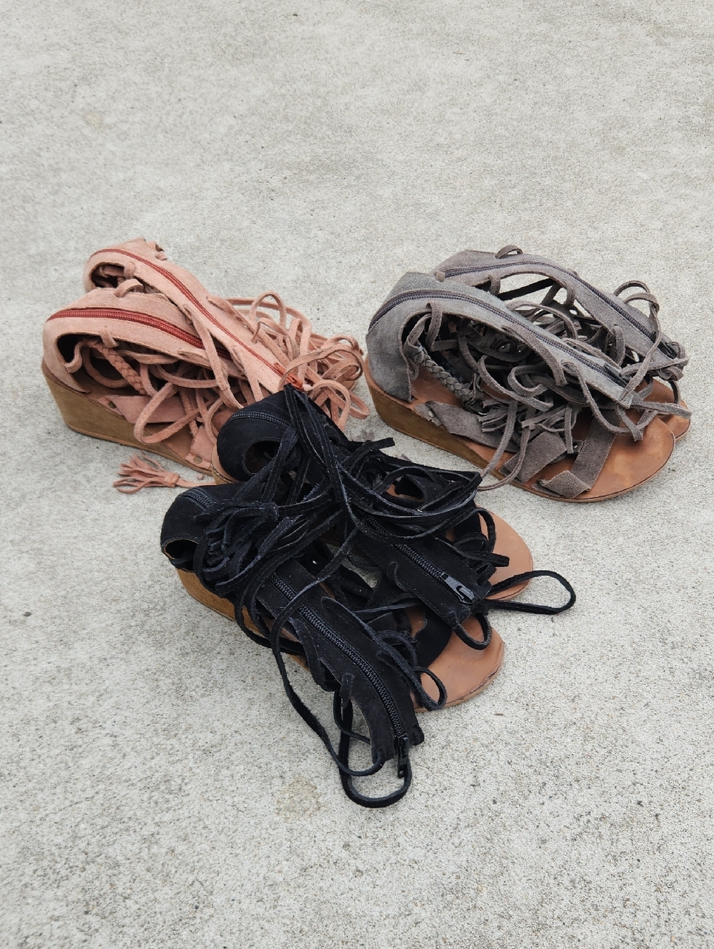 3 Pairs FREE PEOPLE 37/7 SALTARELLO MINI WEDGE GLADIATOR LACE UP SANDAL SUEDE